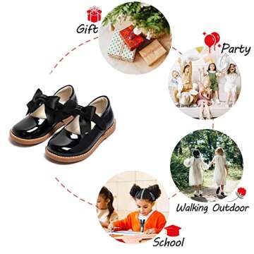 PHIRAMIN Toddler Girl Mary Jane Black Dress Shoes Size 7 Girl School Uniform Shoes for Wedding Party