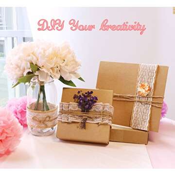 ilauke 6 Rolls Burlap Ribbon with White Lace Trims Tape, 20 Yards Lace Ribbon, Lace Burlap Wired Ribbon for Rustic Wedding Invitations, Bow, Wreath, DIY Crafts, Christmas Decorations