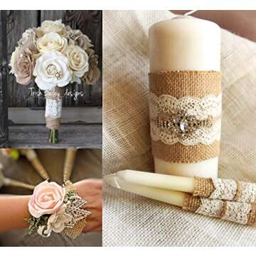 ilauke 6 Rolls Burlap Ribbon with White Lace Trims Tape, 20 Yards Lace Ribbon, Lace Burlap Wired Ribbon for Rustic Wedding Invitations, Bow, Wreath, DIY Crafts, Christmas Decorations