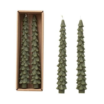 Unscented Evergreen Tree Taper Candles Boxed Set Of 2
