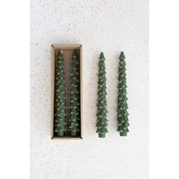 Unscented Evergreen Tree Taper Candles Boxed Set Of 2