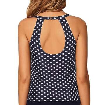 Tempt Me Polka Dots High Neck Tankini Top Backless Bathing Suit for Women Key Hole Swimsuit Swim Top...