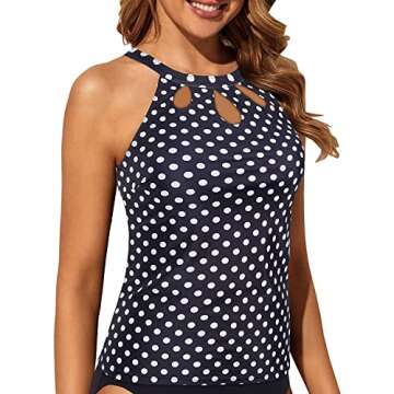 Tempt Me Polka Dots High Neck Tankini Top Backless Bathing Suit for Women Key Hole Swimsuit Swim Top Only XL