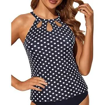 Tempt Me Polka Dots High Neck Tankini Top Backless Bathing Suit for Women Key Hole Swimsuit Swim Top Only XL