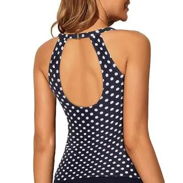 Tempt Me Polka Dots High Neck Tankini Top Backless Bathing Suit for Women Key Hole Swimsuit Swim Top Only XL