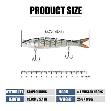 TRUSCEND Fishing Lures for Bass Trout Multi Jointed Swimbaits Slow Sinking Bionic Swimming Lures Bas...