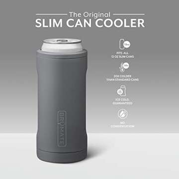 BrüMate Hopsulator Slim Can Cooler Insulated for 12oz Slim Cans | Skinny Can Insulated Stainless St...