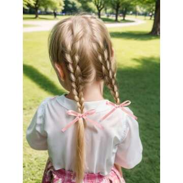 XFYUZR Bow Hair Clip, 10Pcs Pink Satin Fabric Bowknot with Long Tail Tassel Ribbon Claw Clips for Gi...