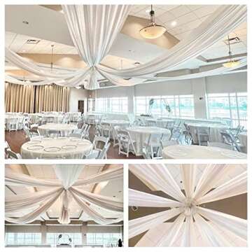 MoKoHouse White Ceiling Drapes for Weddings 6 Panels 5ftx10ft Wedding Arch Draping Fabric Chiffon Curtain for Party Ceremony Stage Wedding Decoration
