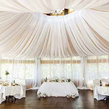 MoKoHouse White Ceiling Drapes for Weddings 6 Panels 5ftx10ft Wedding Arch Draping Fabric Chiffon Curtain for Party Ceremony Stage Wedding Decoration