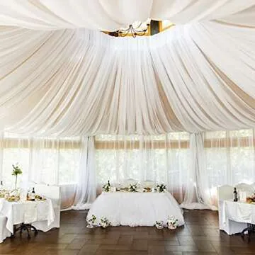 MoKoHouse White Ceiling Drapes for Weddings 6 Panels 5ftx10ft Wedding Arch Draping Fabric Chiffon Curtain for Party Ceremony Stage Wedding Decoration