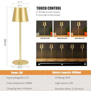 BGFHome Cordless Table Lamp LED Desk lamp,5000mAh Rechargeable Touch Night Light Wireless Minimalist...