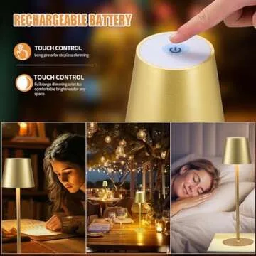 BGFHome Cordless Table Lamp LED Desk lamp,5000mAh Rechargeable Touch Night Light Wireless Minimalist Design for/Restaurant/Bedroom/Bars/Outdoor Party/Camping/Coffee Shop(2 Pack Gold)…