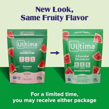 Ultima Replenisher Daily Electrolyte Powder Drink Mix – Watermelon, 20 Stickpacks – Hydration Pa...