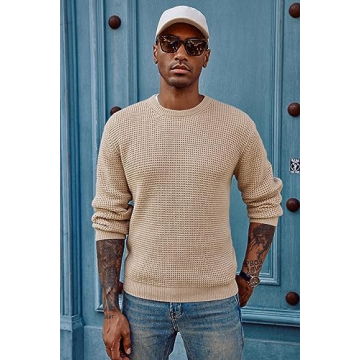 PJ PAUL JONES Mens Waffle Pullover Sweater - Stylish Comfort
