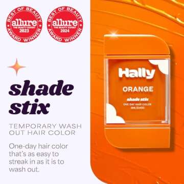 Hally Hair Temporary Hair Color, Shade Stix (Orange) - 12 ml Washable Hair Chalk for Kids, Teens & A...