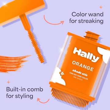 Hally Hair Temporary Hair Color, Shade Stix (Orange) - 12 ml Washable Hair Chalk for Kids, Teens & Adults - One Day Pop of Color Hair Dye for Festivals, Sporting Events & Parties, All Hair Types