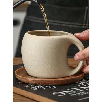 Tvvtuww Coffee Cup Mug Espresso Cups Set, 8 Oz Ceramic Cup with Natural Acacia Wood Saucer for Espre...