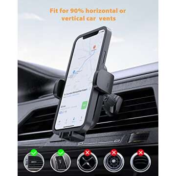 Car Phone Holder Mount, Phone Mount for Car Vent with Metal Hook Clip, Air Vent Car Mount for iPhone 14 13 12 11 8 Plus Pro Max Mini XS XR X Pixel 7 6 5 4 Samsung S23 S22 S21 S10 Ultra Smart Phones