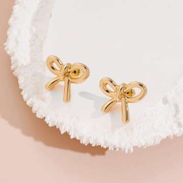 MUYAN Gold Bow Stud Earrings for Women Sweet Bow Earrings Holiday Bow Jewelry
