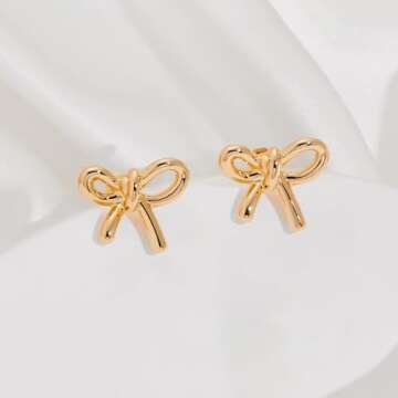 MUYAN Gold Bow Stud Earrings for Women Sweet Bow Earrings Holiday Bow Jewelry