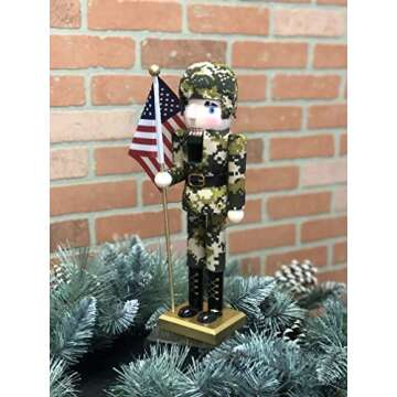 Santa's Workshop 70623 Army Nutcracker with Flag, 14", Multi