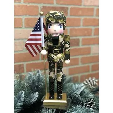 Santa's Workshop 70623 Army Nutcracker with Flag, 14", Multi