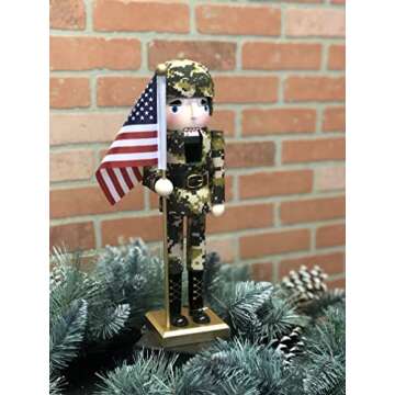 Santa's Workshop 70623 Army Nutcracker with Flag, 14", Multi