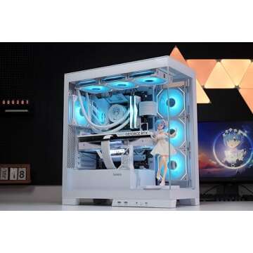 SAMA NEVIEW 4503 White Airflow Full Tower Case ATX PC Gaming Case Dual Tempered Glass 4X12CM ARGB Fan Pre-Install USB3.0X2 Type C Included 360mm AIO Support at Top