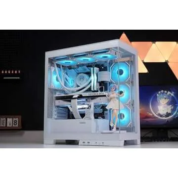 SAMA NEVIEW 4503 White Airflow Full Tower Case ATX PC Gaming Case Dual Tempered Glass 4X12CM ARGB Fan Pre-Install USB3.0X2 Type C Included 360mm AIO Support at Top