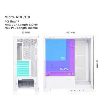 SAMA NEVIEW 4503 White Airflow Full Tower Case ATX PC Gaming Case Dual Tempered Glass 4X12CM ARGB Fan Pre-Install USB3.0X2 Type C Included 360mm AIO Support at Top