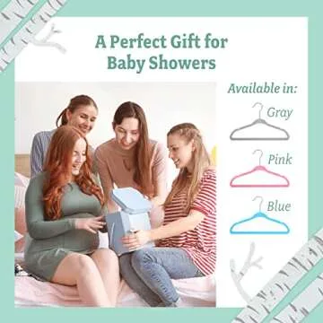 Baby Nest Designs Kids Plastic Velvet Hangers for Closet, Children Non-Slip Hangers Dividers for Nursery Closet Organizer, Grey - Pack of 15