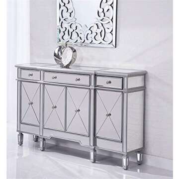 Elegant Lighting 3 Drawer 4 Door Cabinet with Beveled Mirror - 60" x 14" x 36"