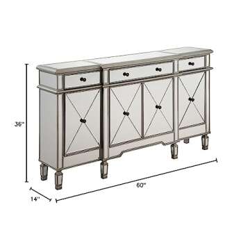 Elegant Lighting 3 Drawer Cabinet in Silver Clear 60"