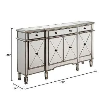 Elegant Lighting 3 Drawer Cabinet in Silver Clear 60"