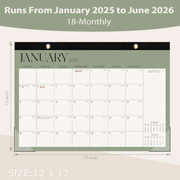 Desk Calendar 2025, January 2025 to June 2026, 18 Months, Large Size 17" x 12" Desktop/Wall Monthly Calendar with To Do List, Personal Desk Calendar Planner for Home, School, Office