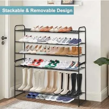 AOODA Long 3 Tier Metal Shoe Rack for Closet Wide Stackable Shoe Storage Organizer for Entryway, Bedroom, Floor, 24-Pairs Men Sneakers Shoe Shelf with Wire Grid, Black