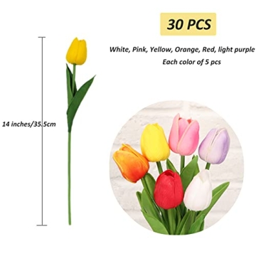 Real Touch Tulips - 30pcs Multi Color Spring Decor