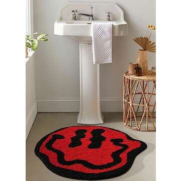 Estmy Cute Hippie Funky 3ft Round Rug for Bathroom Bedroom Dorm Kitchen Non Slip Washable, Happy Fac...