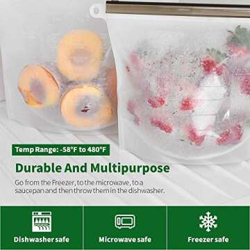 Reusable Silicone Bags for Food Storage and Sandwich Bags - 2 Large & 2 Medium - Leakproof Reusable Silicone Bags and Resealable Lunch Snack Containers | Maintain Freshness and Food Quality Zero Waste