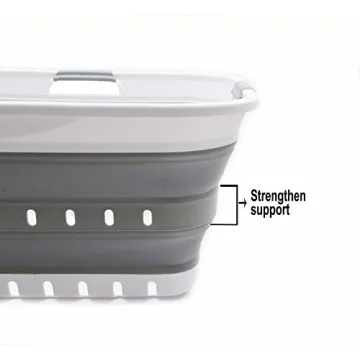 SAMMART 42L (11 gallon) Collapsible Plastic Laundry Basket - Foldable Pop Up Storage Container/Organizer - Space Saving Hamper/Basket (1, White/Grey)