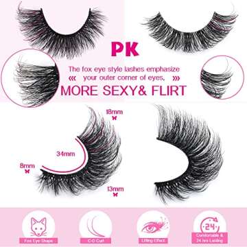 JIMIRE Faux Mink Lashes Fluffy Cat Eye Natural False Eyelashes Volume Wispy Fox Eye Crossed 17MM Thi...