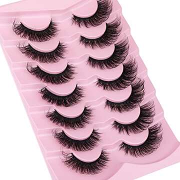 JIMIRE Faux Mink Lashes Fluffy Cat Eye Natural False Eyelashes Volume Wispy Fox Eye Crossed 17MM Thick Fake Lashes Look Like Eyelash Extensions Pestañas 7 Pairs Pack