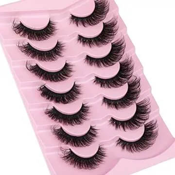 JIMIRE Faux Mink Lashes Fluffy Cat Eye Natural False Eyelashes Volume Wispy Fox Eye Crossed 17MM Thick Fake Lashes Look Like Eyelash Extensions Pestañas 7 Pairs Pack