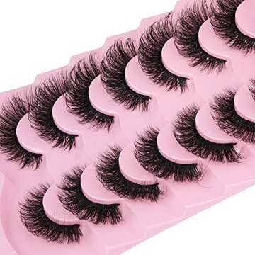 JIMIRE Faux Mink Lashes Fluffy Cat Eye Natural False Eyelashes Volume Wispy Fox Eye Crossed 17MM Thick Fake Lashes Look Like Eyelash Extensions Pestañas 7 Pairs Pack