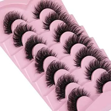 JIMIRE Faux Mink Lashes Fluffy Cat Eye Natural False Eyelashes Volume Wispy Fox Eye Crossed 17MM Thick Fake Lashes Look Like Eyelash Extensions Pestañas 7 Pairs Pack