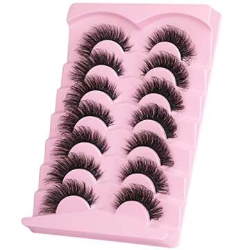 JIMIRE Faux Mink Lashes Fluffy Cat Eye Natural False Eyelashes Volume Wispy Fox Eye Crossed 17MM Thick Fake Lashes Look Like Eyelash Extensions Pestañas 7 Pairs Pack
