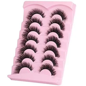 JIMIRE Faux Mink Lashes Fluffy Cat Eye Natural False Eyelashes Volume Wispy Fox Eye Crossed 17MM Thick Fake Lashes Look Like Eyelash Extensions Pestañas 7 Pairs Pack