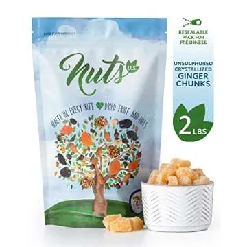 NUTS U.S. Unsulphured Crystallized Ginger Chunks | Fresh Dried Ginger in Resealable Bag (2 LBS)