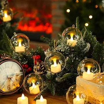 Blulu 24 Pcs Acrylic Hanging Candle Holder Wedding Tea Light Holder Air Plant Holder Clear Led Tealight Candle Holder Round Tillandsia Succulent Vase Hanger with 3.28 ft Twines Christmas (3 Inches)